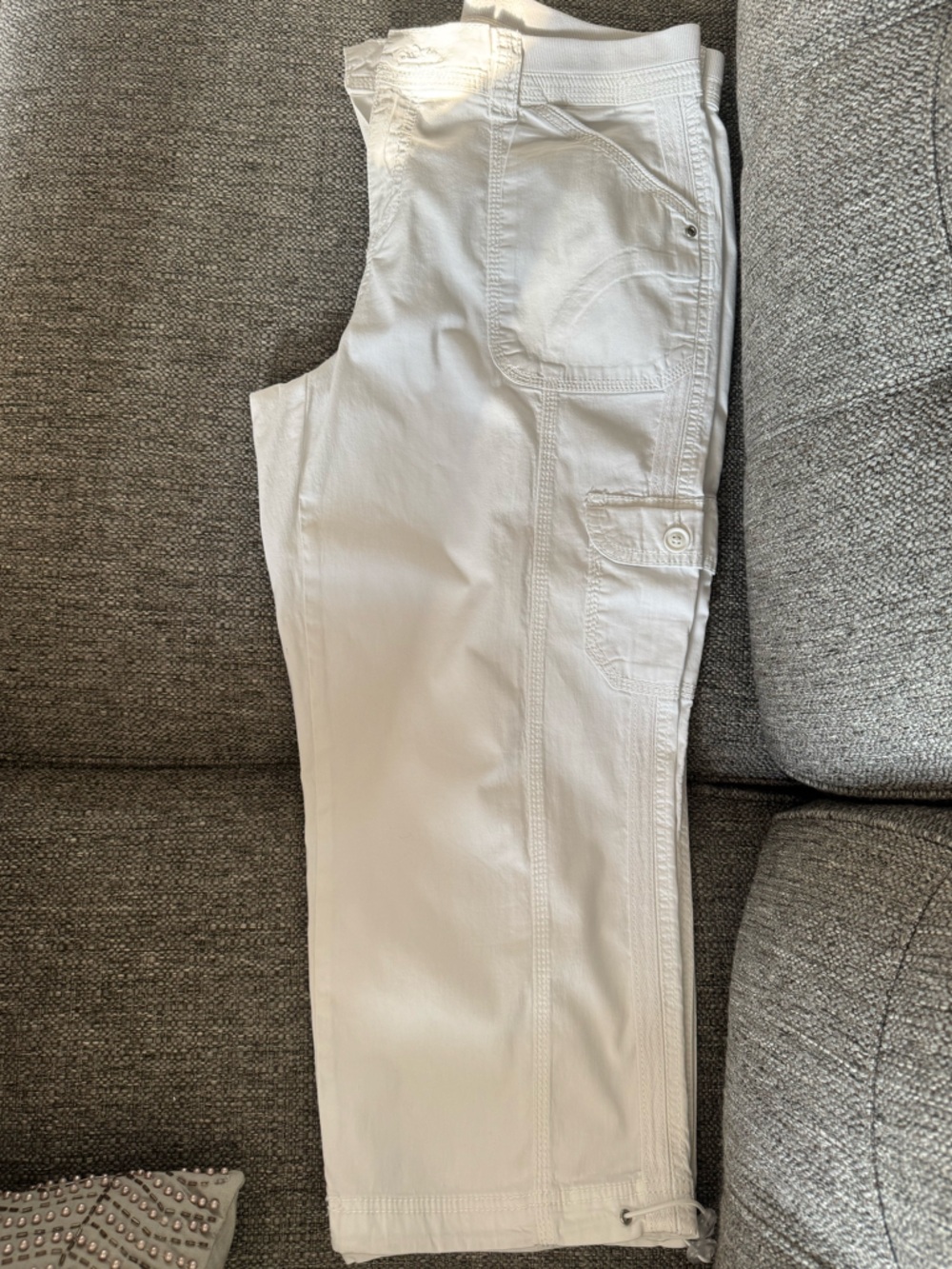 Style & Co Cargo Crop Pants Women's White with stretch waist band Macy’s